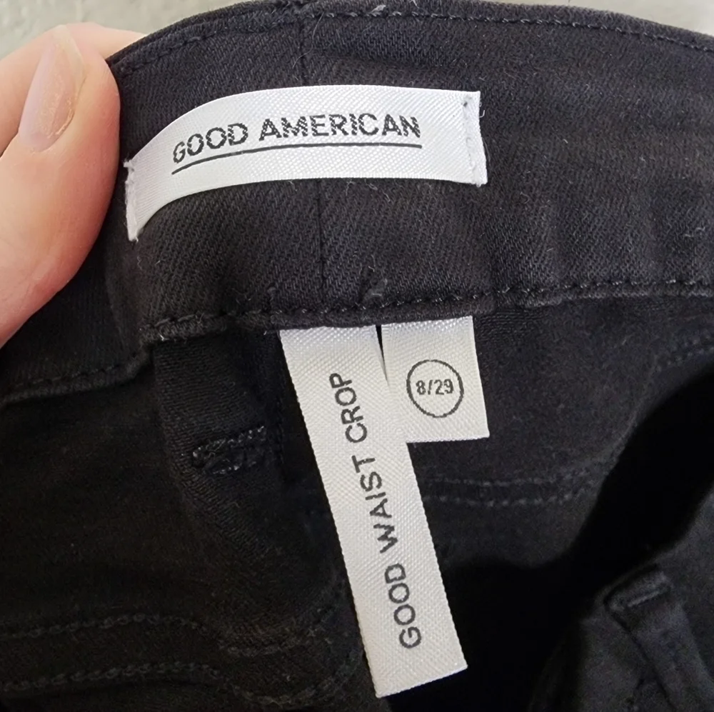 Good American Black Good Waist Crop Side Slit Jeans 8/29